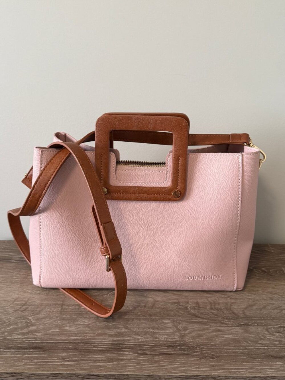 Louenhide Blush Pink Satchel Handbag | Tan Handles | Crossbody Shoulder Bag